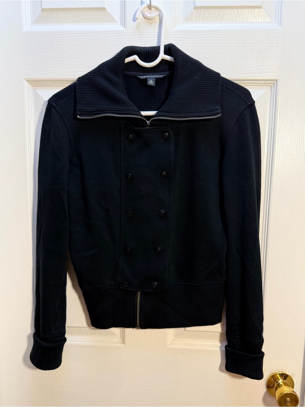 Women’s Black Double-Breasted Zip Collar Jacket
